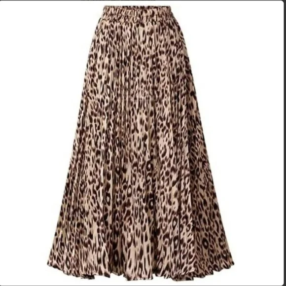 Bold Leopard Print A Line Maxi Skirt With Elastic Waistbrand Size Medium - Picture 1 of 4